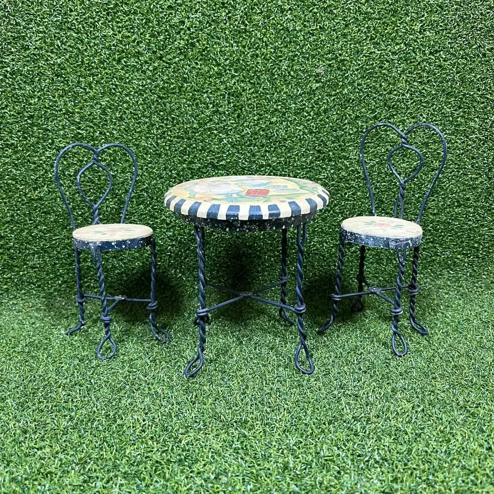 VTG Mills River Miniature Round Table Twisted Metal Chair Bistro Set Dollhouse